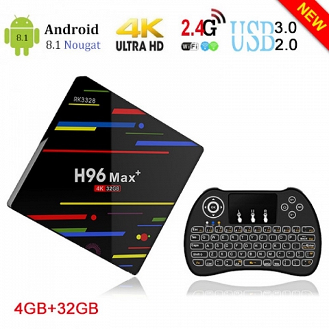 ESTGOUK H96 Max+ Android 8.1 TV Box,4GB RAM 32GB ROM,RK3328 Quad-Core Processor,H.265 /WiFi 2.4GHz S
