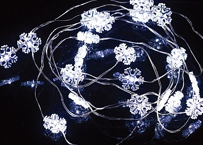 B/O 20 White Copper Wire Snowflake Lights